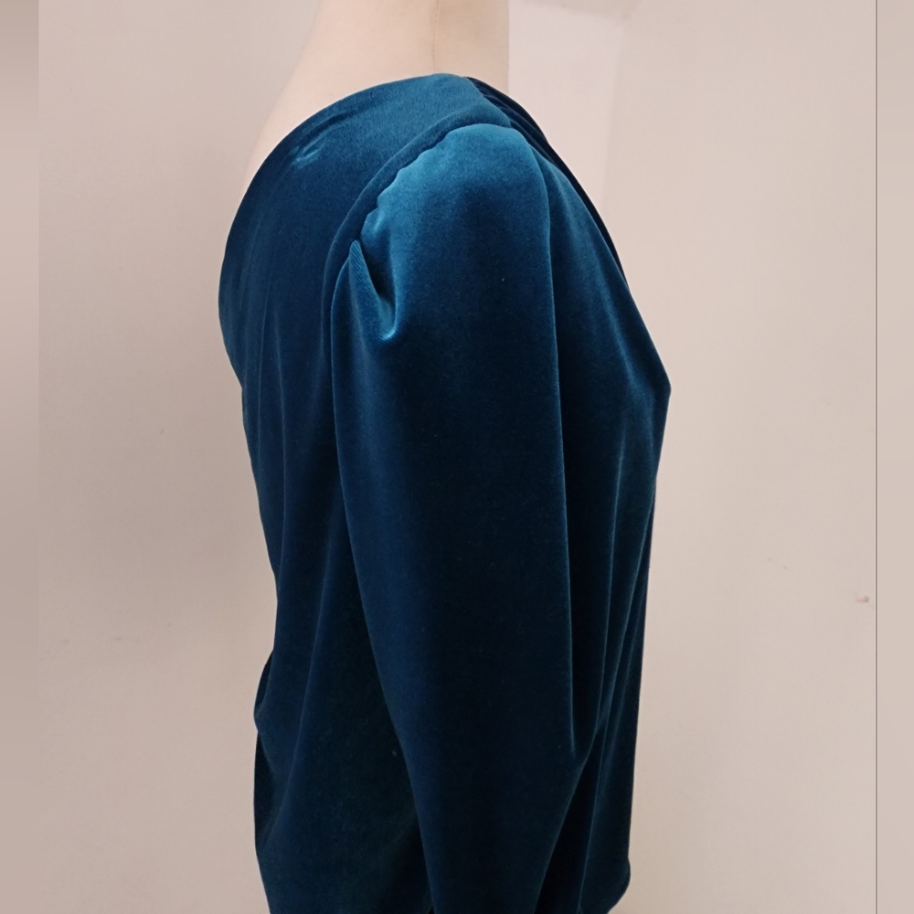 ML Monique Lhuillier One Shoulder Velvet Top Ruched Sleeve Blue Size S - Picture 10 of 15